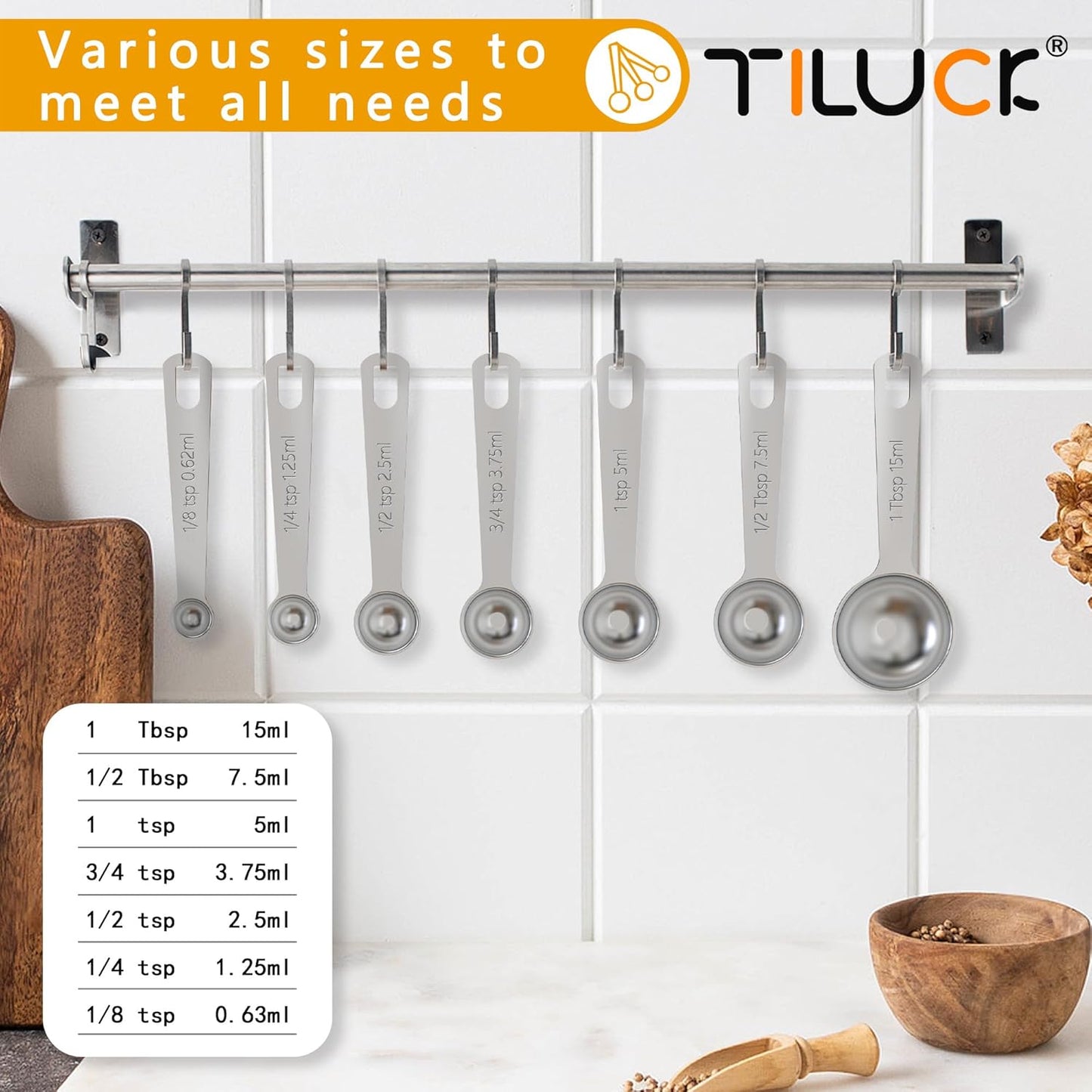 TILUCK Stainless Steel Measuring Cups & Spoons Set,Coffee Scoop Spoon,Kitchen Gadgets for Cooking & Baking,Set of