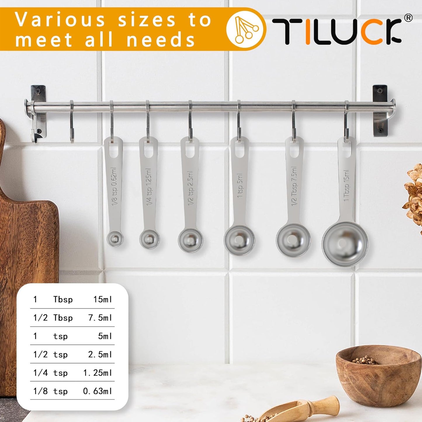 TILUCK Stainless Steel Measuring Cups & Spoons Set,Coffee Scoop Spoon,Kitchen Gadgets for Cooking & Baking,Set of