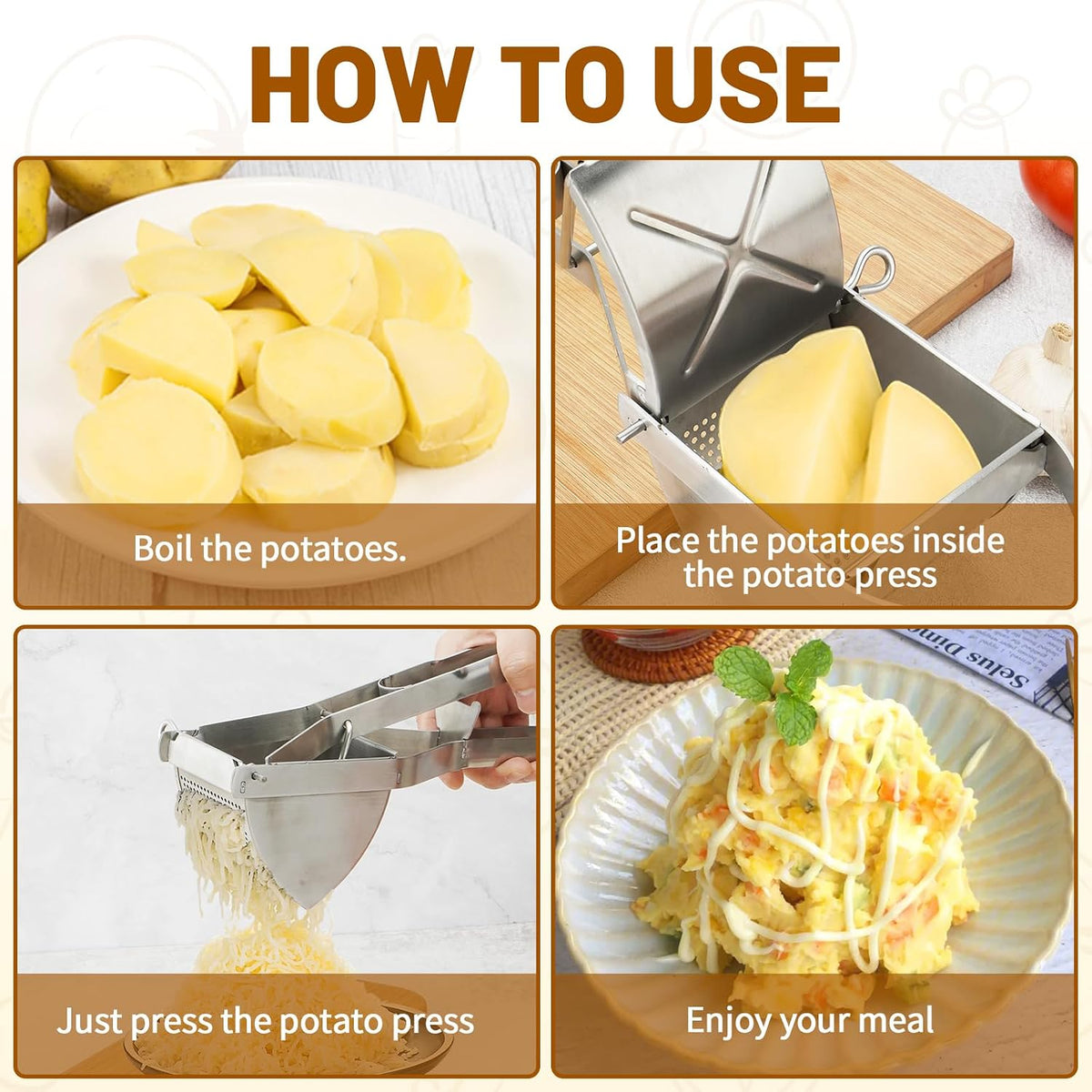 SHIKORI Heavy Duty Stainless Steel Professional Ricer for Mashed Potatoes