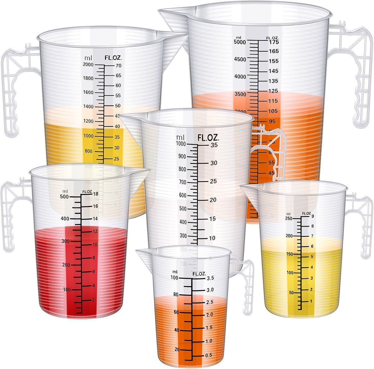 Xuhal 6 Pcs Measuring Pitcher Set, Plastic Cups with Handle and Spout