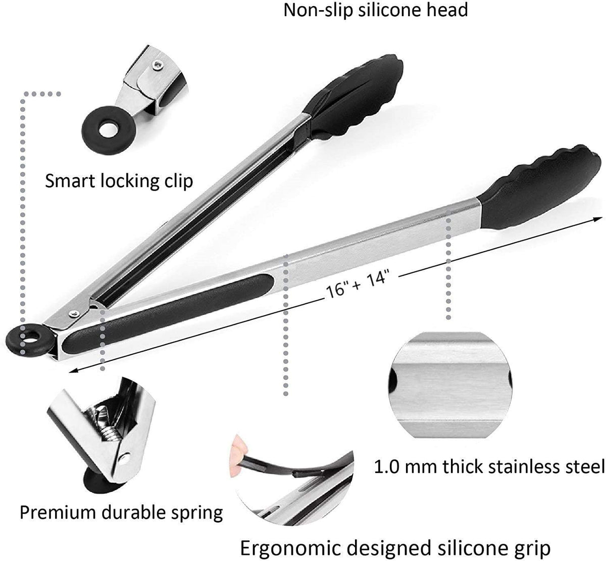 Kona 17-in Stainless Steel Locking Grill Tongs, Heavy-Duty, Set of 2