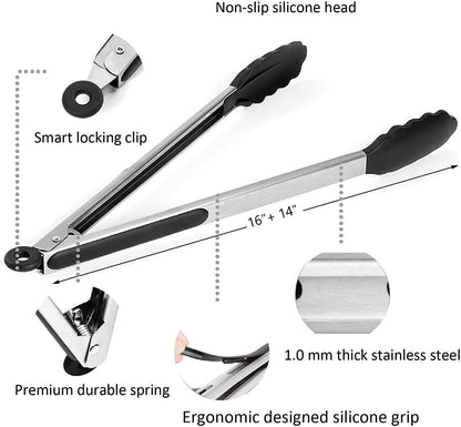 Kona 17-in Stainless Steel Locking Grill Tongs, Heavy-Duty, Set of 2
