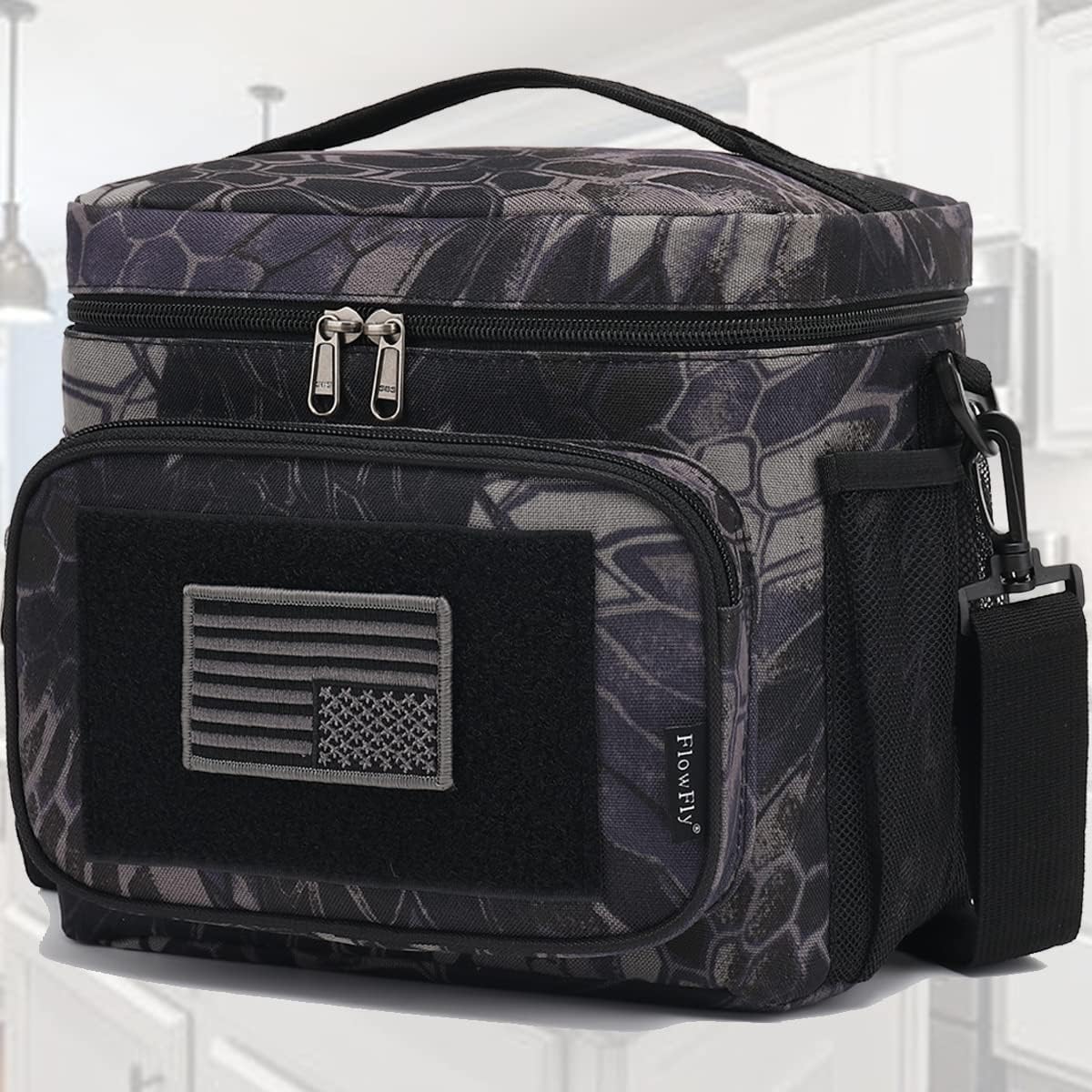 FlowFly Lunch Bag, Insulated Cooler, Thermal Lunch Box Tote with MOLLE/PALS Webbing, Adjustable Padded Shoulder Strap, for Tactical Men Women Adults and Boys Girls Kids (Cyan, Medium)