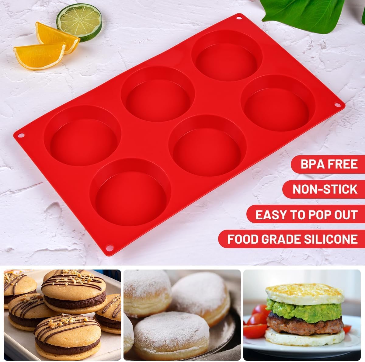 CAKETIME Muffin Top Pan, Silicone Egg Molds for Breakfast Sandwiches 3 Inch Round Baking Pan for Oven English Muffins, Whoopie Pies, Corn Bread, Egg bites, Tarts 3 Pack Confetti