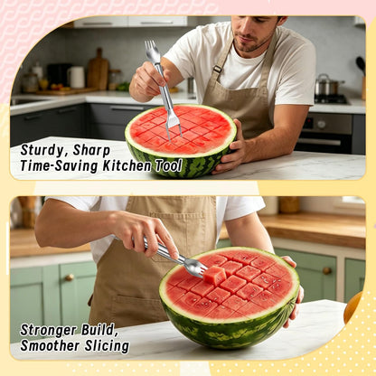 Watermelon Cutter Fork Slicer 2-in-1 Stainless Steel Fruit Cutter 2 Pack