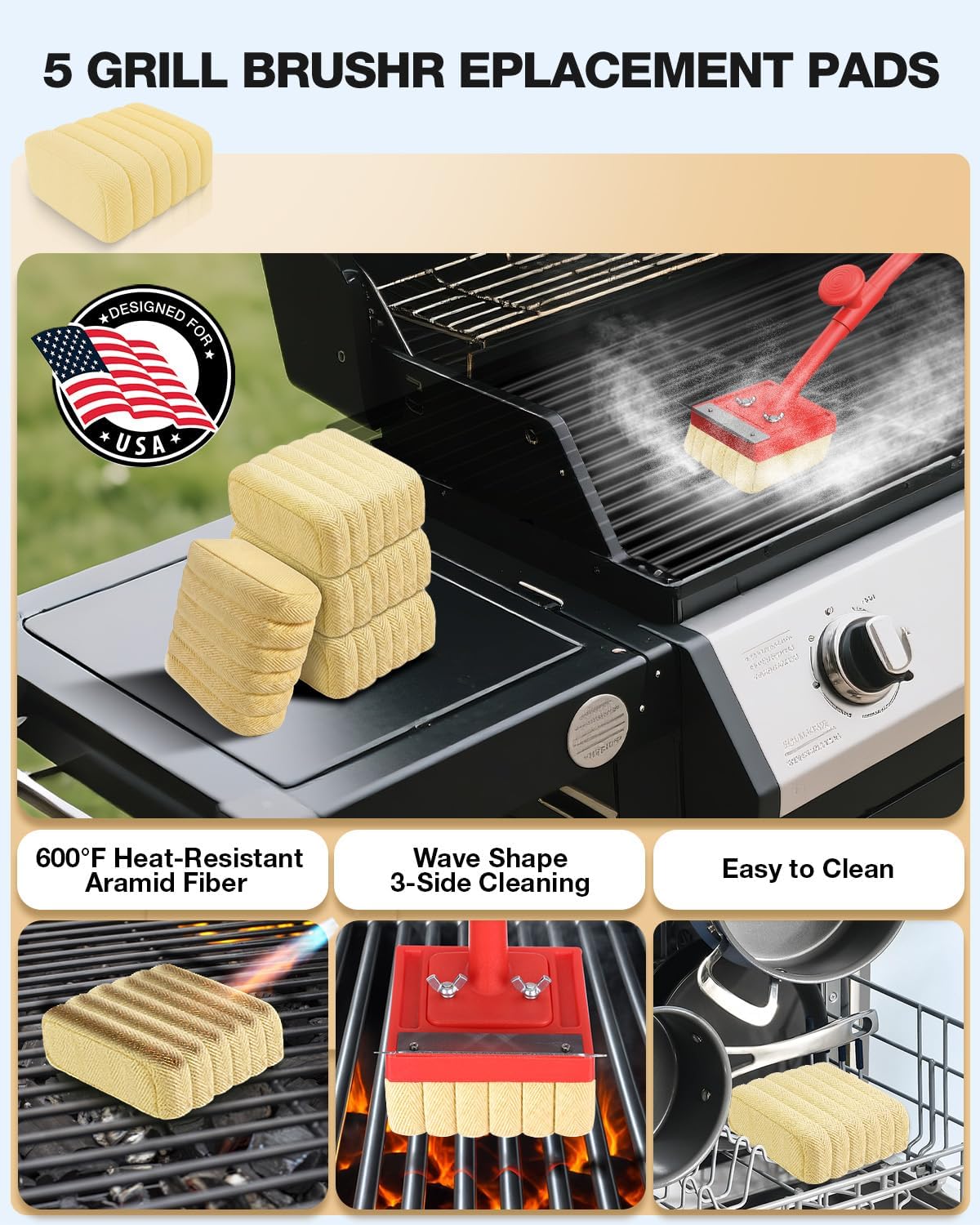 Grill Brush Bristle Free, Safe Non Metal Wire with Scraper 10 Replacement Heads, Steam Grilling Grate Cleaning Tool, BBQ Cleaner Accessory Kit Set, Outdoor Cast Iron Barbecue/Barbeque Scrubber