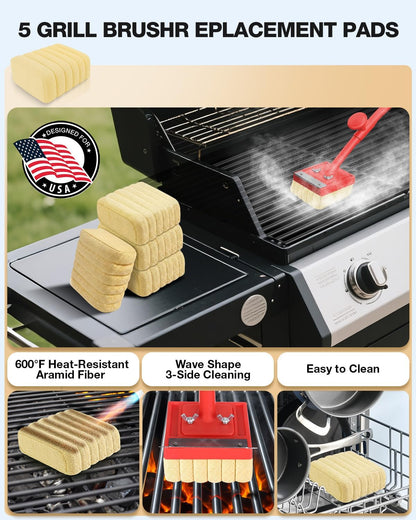 Grill Brush Bristle Free, Safe Non Metal Wire with Scraper 10 Replacement Heads, Steam Grilling Grate Cleaning Tool, BBQ Cleaner Accessory Kit Set, Outdoor Cast Iron Barbecue/Barbeque Scrubber