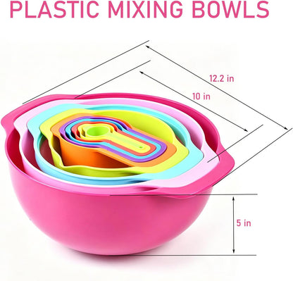 Mixing Bowls, Nesting Baking Bowls with Colander & Fine Mesh (Wheat-10PCS)