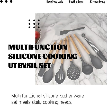 Silicone Cooking Utensils Set For Kitchen, Spoons Spatula Spatulas Accessories, Baking Heat Resistant Cookware De Home, Rubber New Apartment Decor, Plastic Nonstick Turner Tool (black)
