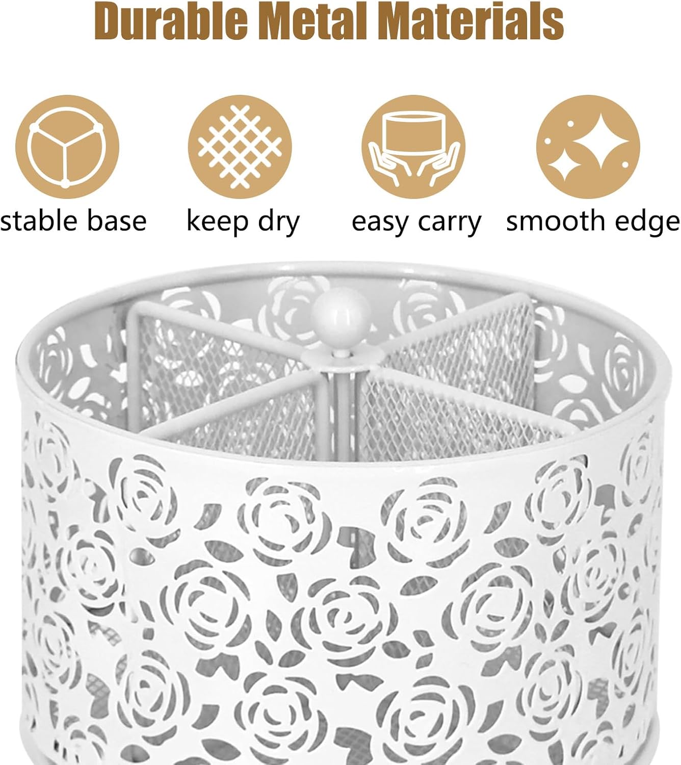DysanVica 360° Rotating Metal Silverware Caddy - 4 Compartment Utensil Cutlery Holder Fork Spoon Napkin Organizer Flatware Storage Basket Party Countertop Buffet Picnic Camping Outdoor (White)