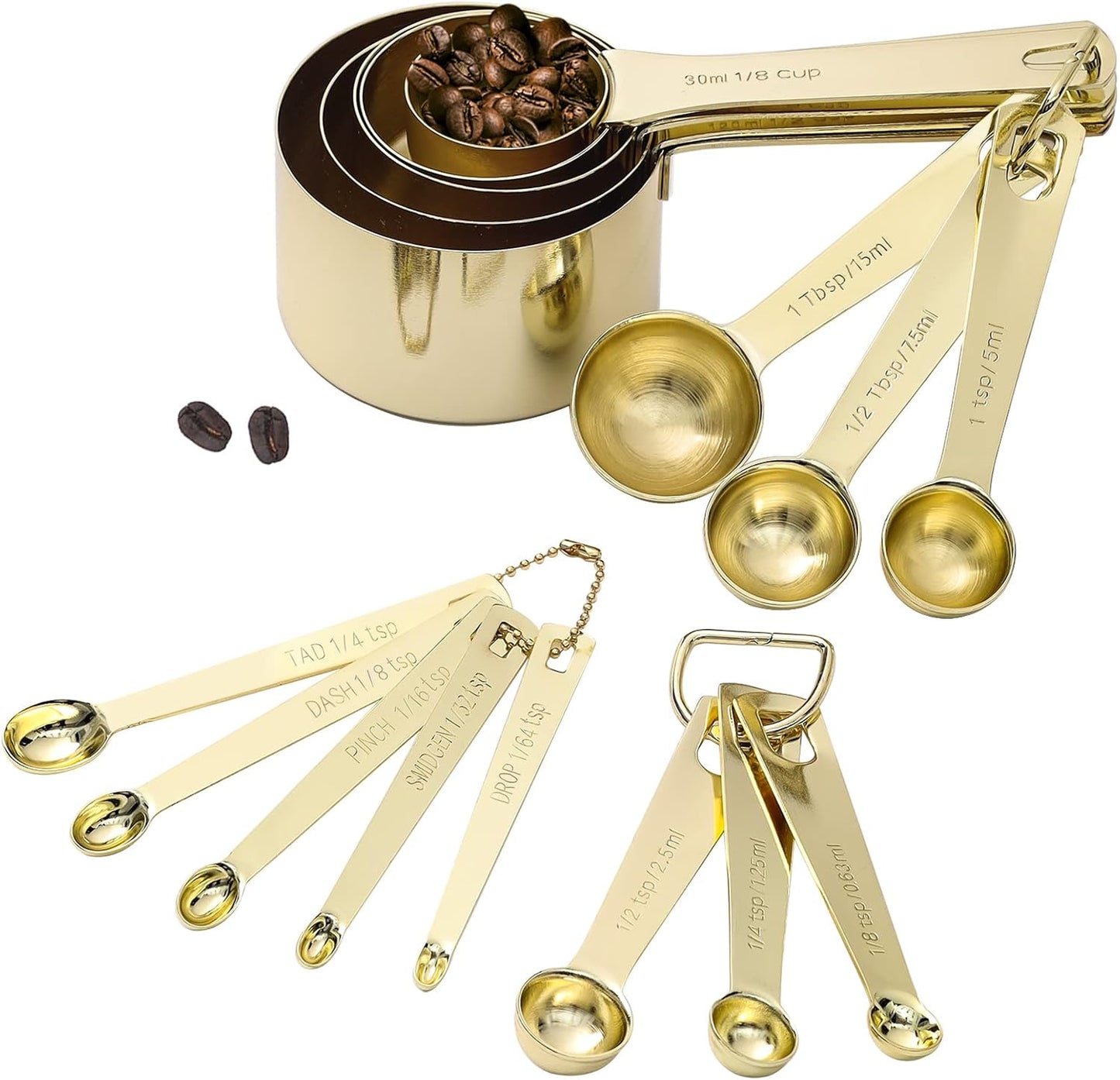 16 Pcs Stainless Steel Measuring Cups and Measuring Spoons Set, Heavy Duty Metal Measuring Cups and Scoops for Kitchen Cooking Baking Includes 5 Cups, 6 Tbsp Tsp Spoons & 5 Mini Spoons(BLK)