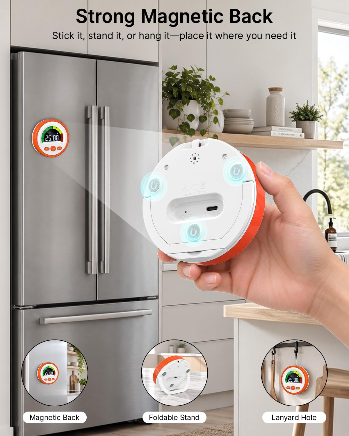 Digital Magnetic Kitchen Timer for Cooking, Rechargeable, Loud Alarm