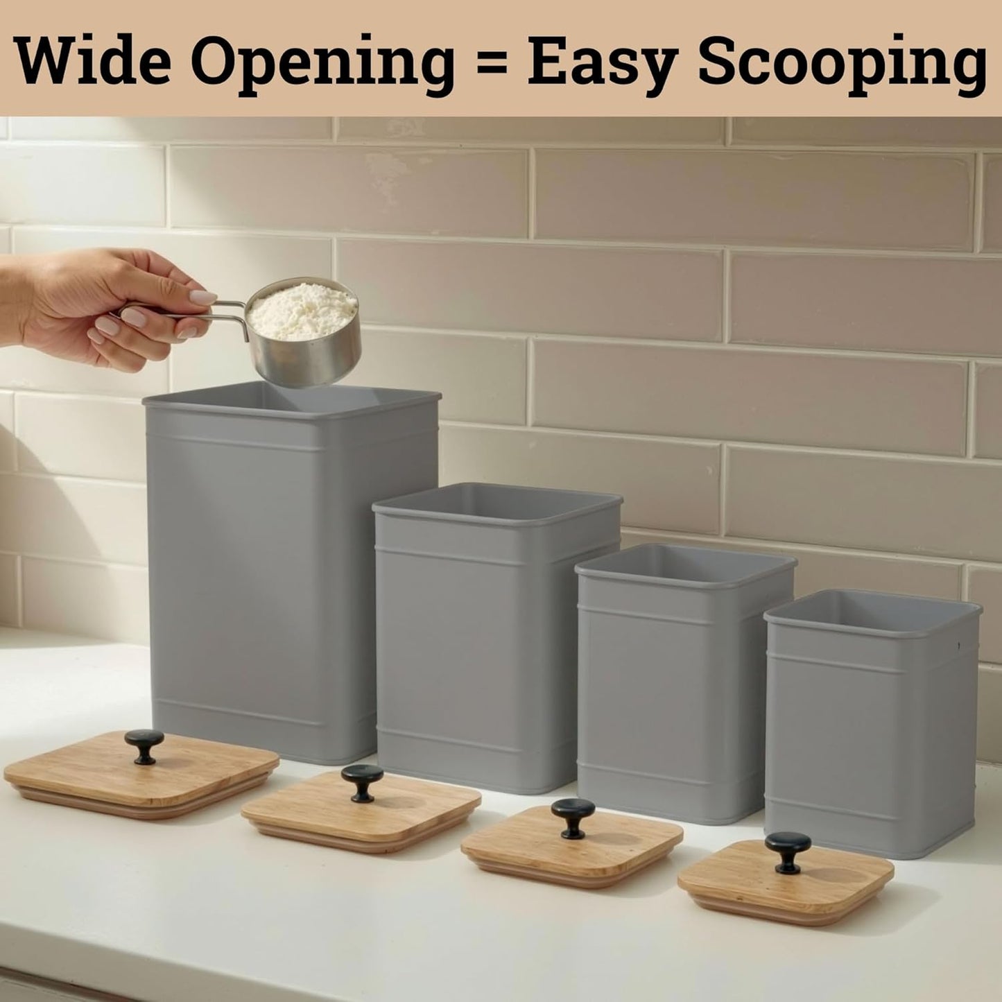 Kitchen Canisters for Countertop Set of 4 with Customizable Chalkboard Labels & Marker Pen - Big Iron Kitchen Canisters with Airtight Lids - Sage Green Canister Set - Flour and Sugar Containers