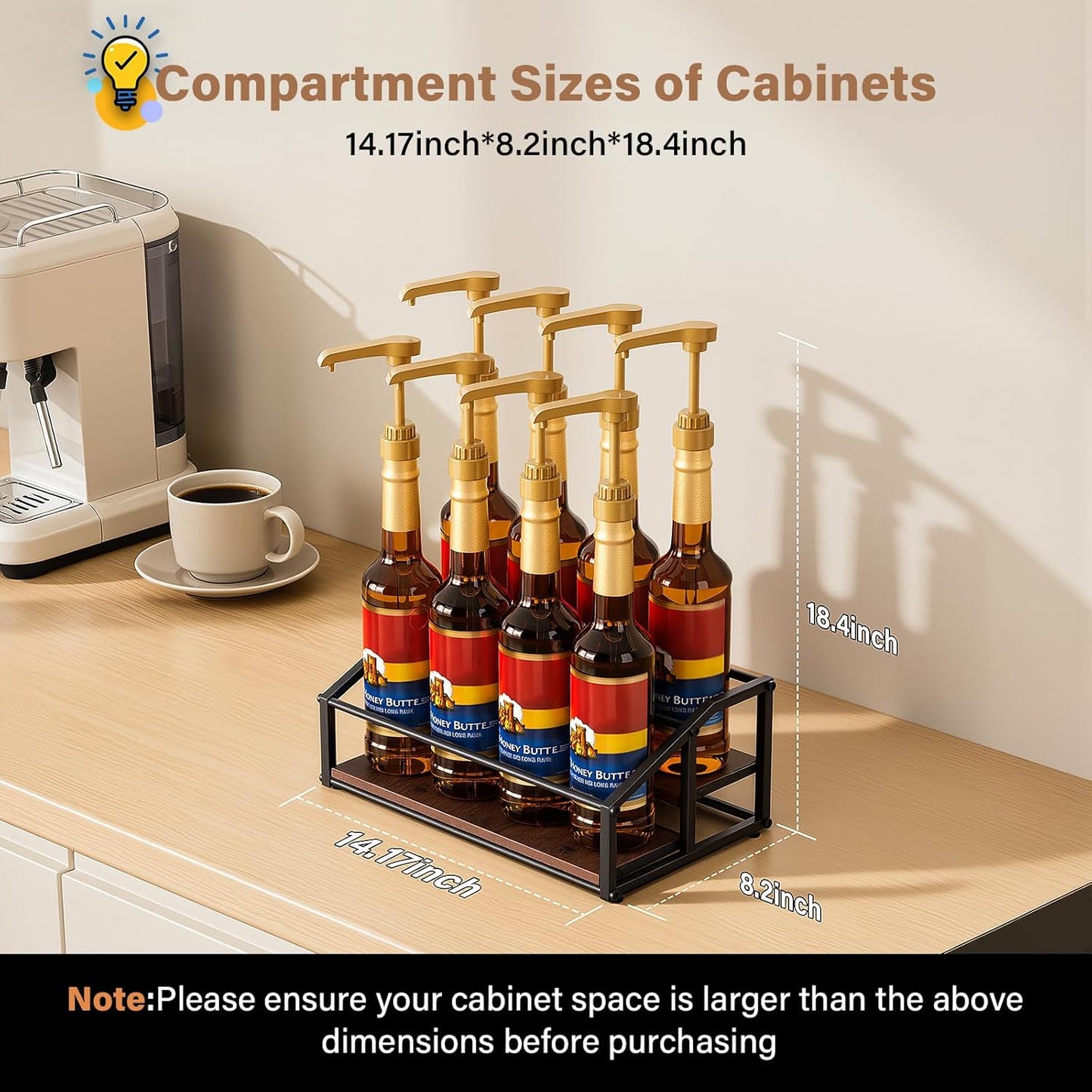 kimilus Coffee Syrup Organizer Rack, Liquor Bottle Display Shelf, 2 Tier 10 Syrup Bottles Holder Stand for Coffee Bar Kitchen Small Wine Rack for Family Storage for Syrup Wine Dressing