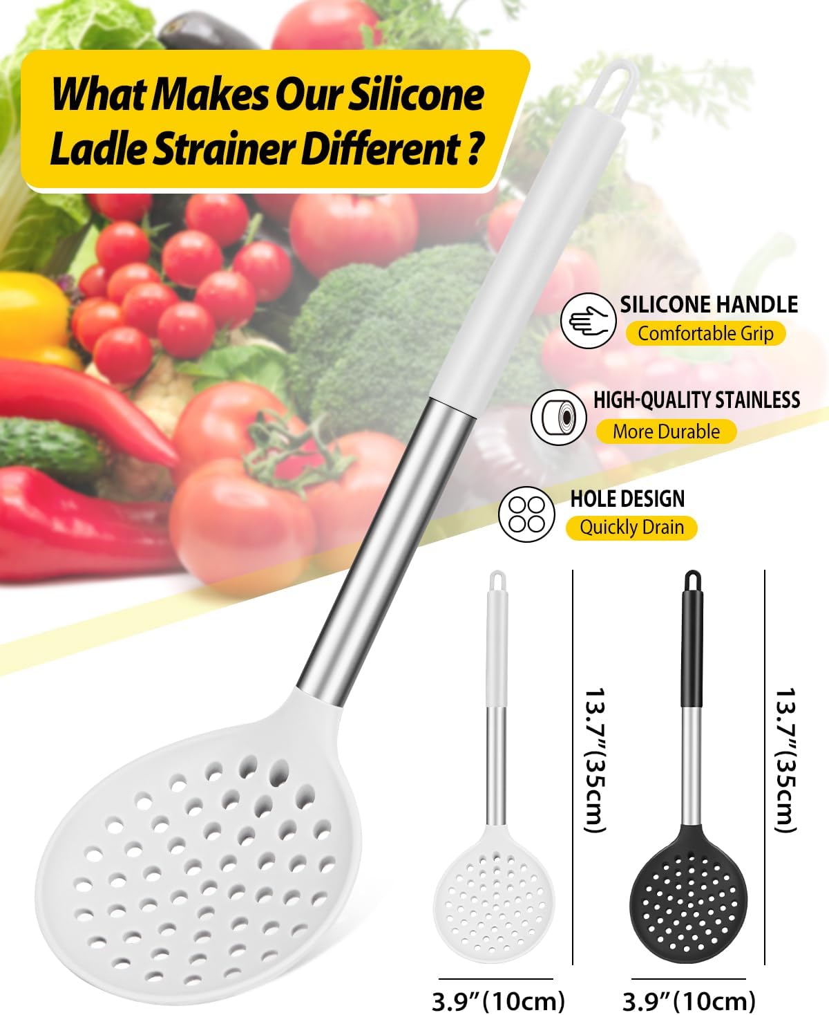 BUNDLEPRO Silicone Kitchen Ladle Strainer, 2 Pack, Black-Red