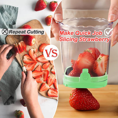 Creative Strawberry Slicer, Detachable Cutter with Push Plate (Green)