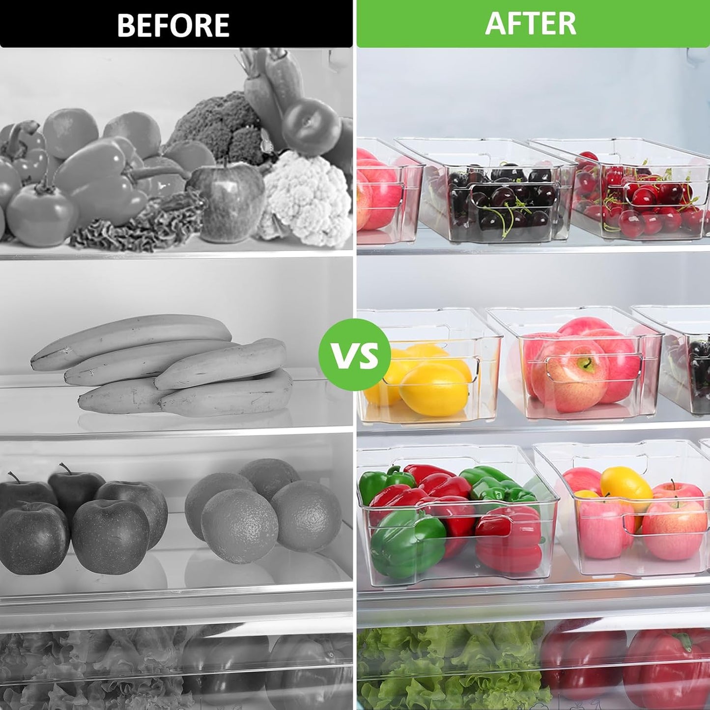 SIMPLYKLEEN Fridge Organizer Bins Set of 8, Refrigerator Organizing Bins with Two Sizes, Home Kitchen Pantry Organizers and Storage Containers, Stackable Clear Plastic Storage Bin