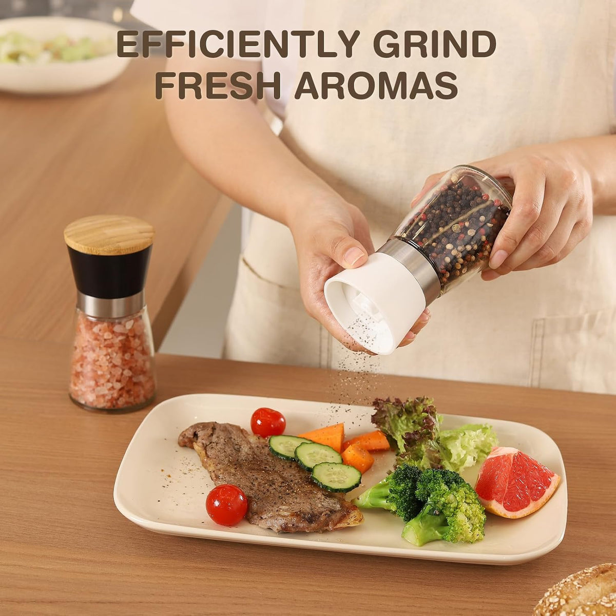 Vucchini Salt and Pepper Grinder Set with Bamboo Lid