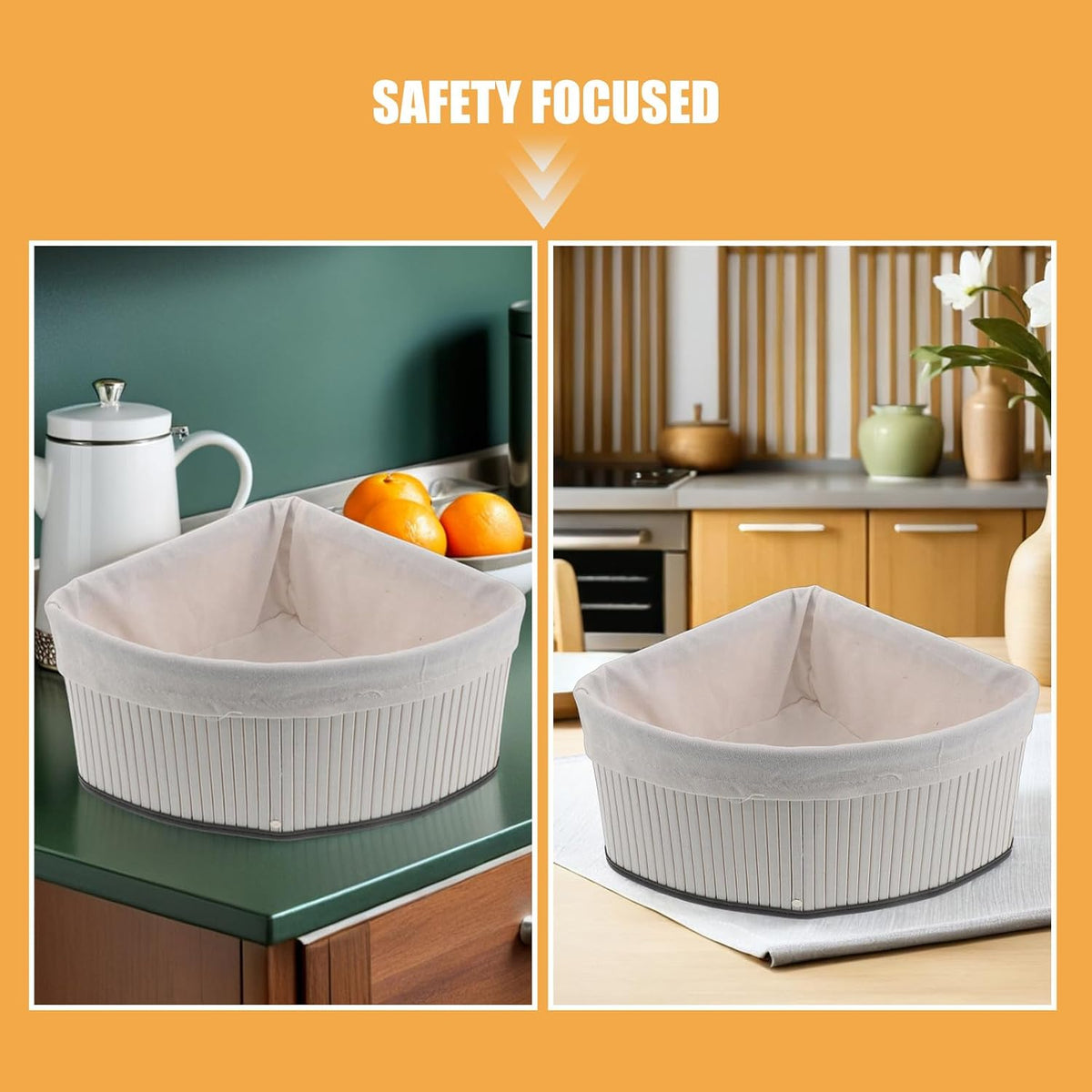 Levemolo Corner Shelf Basket: Bamboo Woven Triangle Basket with Removable Liner - Storage Organizer for Kitchen Pantry - Laundry and Closet Storage Bin 13x9.8 Inch