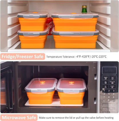Collapsible Food Storage Containers with Lids, 4 Pack, 40 oz Silicone 1-Compartment Meal Prep Containers Reusable, Lunch Bento Boxes for Adults, Microwave Freezer Dishwasher Safe, BPA-Free, Black