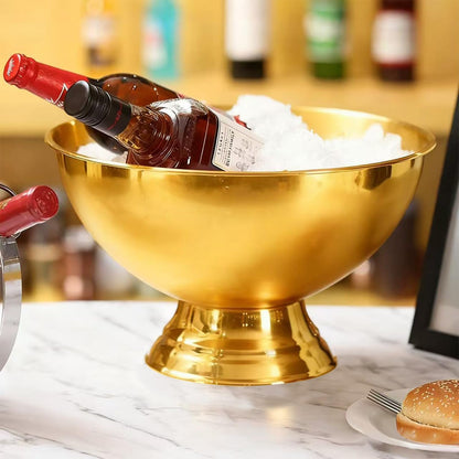Large Ice Bucket 13L Stainless Steel Champagne Bowl Ice Bucket with Ice Scoop Semicircle Drink Tub with Integrated Base Silver Beverage Tub for Parties, Cocktail Bar, Chilling Wine (1 Pack-Silver)
