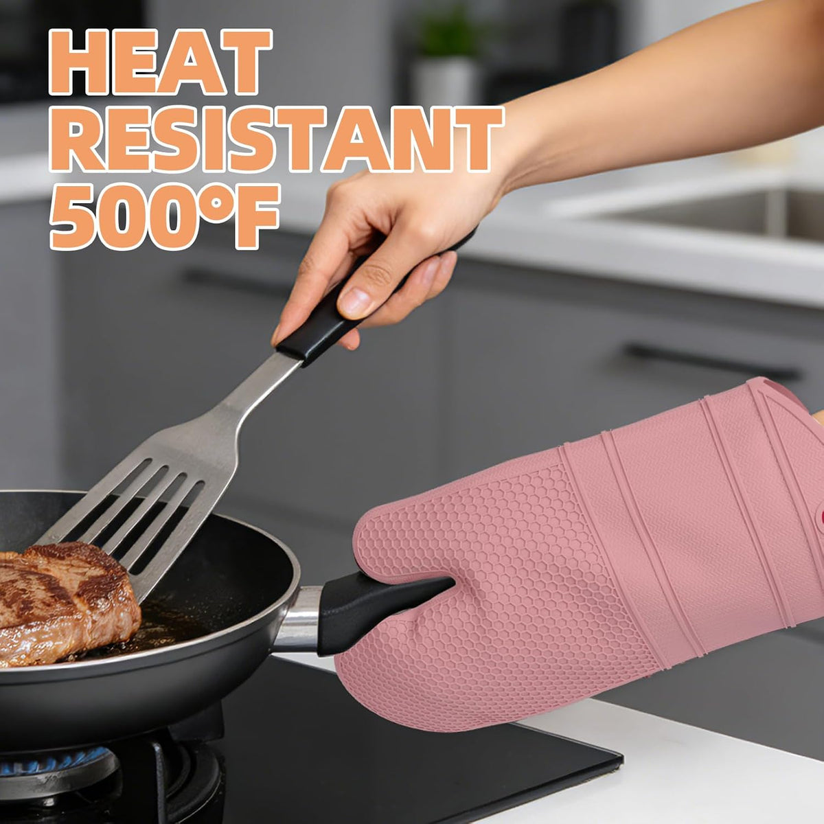 Yutat Silicone Oven Mitts - Oven Mitts and Pot Holders Sets Made of Non-Slip & BPA-Free Silicone, High Heat Resistant 500 Degrees, Perfect for Kitchen Cooking Baking BBQ, Peak Green