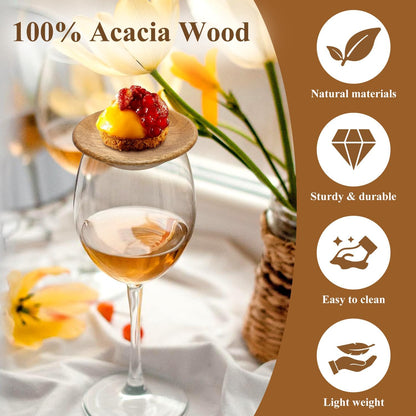 10 Pack Acacia Wood Wine Glass Charcuterie Topper Gift Set Mini Wooden Charcuterie Board for Wine Toppers Mug Cover Cup Lids Small Bamboo Appetizer Plates Glass Coaster Accessories Drink Covers