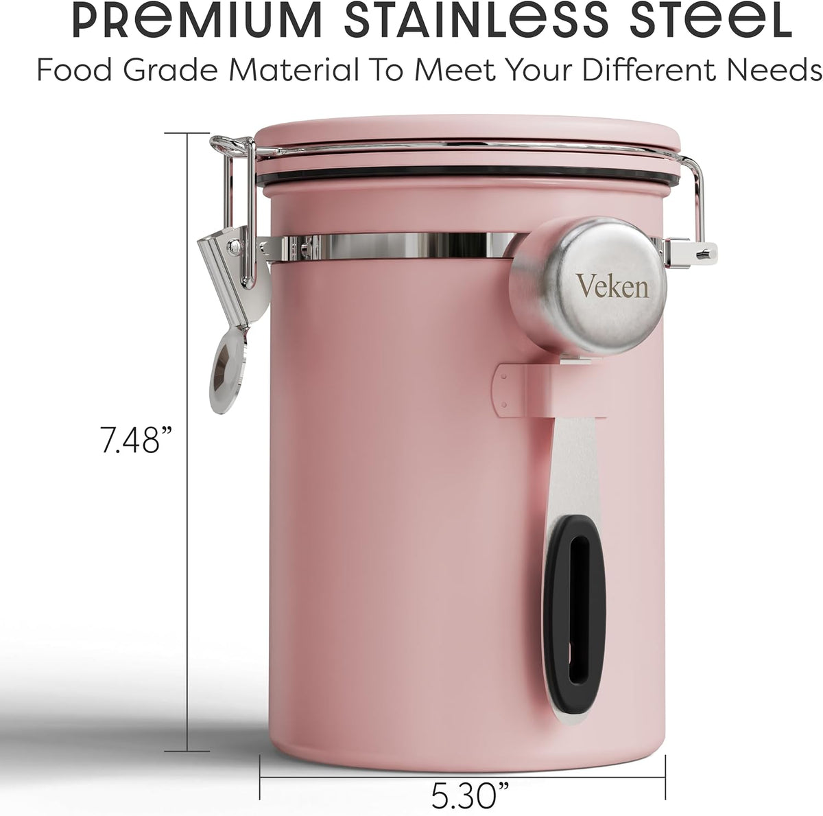 Veken Coffee Canister with Window, Family Choice Awards Winner, Airtight Stainless Steel Home Kitchen Food Storage Container with Lids for Grounds, Beans, Tea, Flour,Cereal,Sugar Jars,Scoop,16OZ,Black