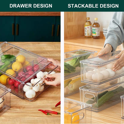 LALASTAR 2 Pack Fridge Organizer with Pull-out Drawer, Stackable Freezer Organizer Bin, Pantry Organization and Storage, BPA Free, 3.17QT