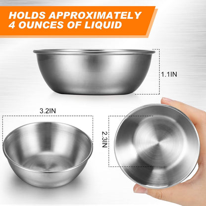 Tanlade 50 Pcs Metal Sauce Bowls 3.2 Inch Round Stainless Steel Seasoning Dishes Cups Mini Saucers Plates Small Sushi Dipping Bowls for Prep Ramekins Kitchen Party Supplies(Silver)