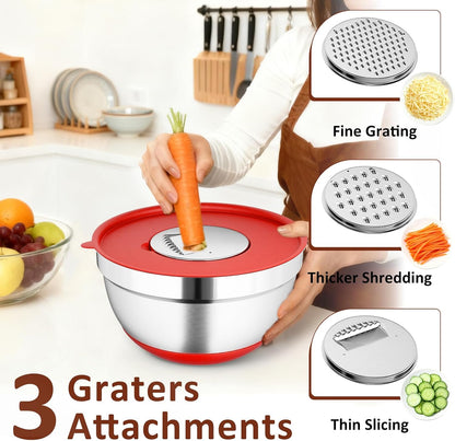 9 Pack Mixing Bowls with Airtight Lids & Grater Attachments, Khaki