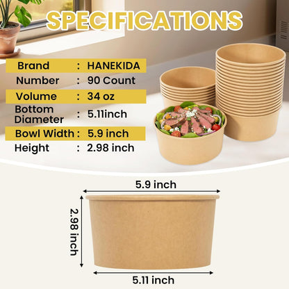 34 oz Paper Bowls with Lids, 50 Count Disposable Meal Prep Containers