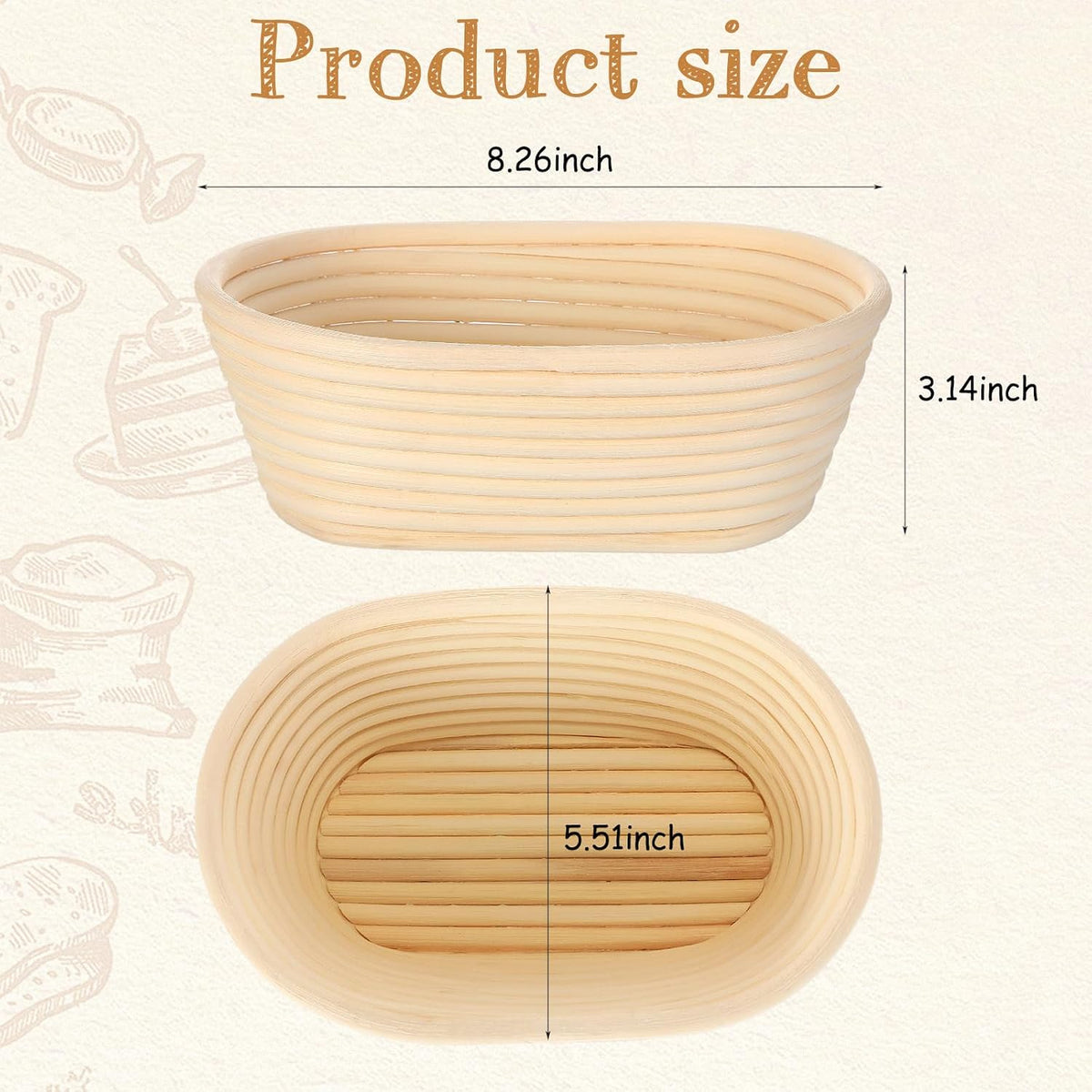 Gejoy 8 Pack 10 Inch Oval Banneton Bread Proofing Basket for Bakers