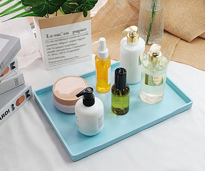 White Serving Tray (13.5 x 9.6 inch) for Serving Accessory, Elegant & Stackable Plastic Tray for Spa, Coffee, Drinks, Tea, Bar, Party, Seasoning, Perfume and Display Use.