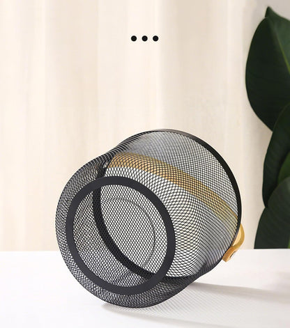 AJIODA Metal Mesh Steel Wire Basket, Round Storage Organizer Basket with Wooden Handle Multi-functional Hanging Kitchen Baskets Fruit Baskets for Kitchen Bathroom Picnic Decor Cabinet Home, White