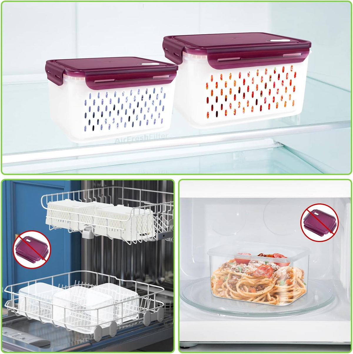 12 Pieces Fruit Storage Containers For Fridge with Removable Colanders