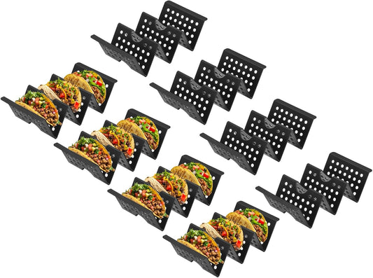 uxcell 8 Pcs Taco Holder Stand, Plastic Taco Plates Hold Up to 3 Tacos, Hollow Carved Taco Shell Holder, Dishwasher Microwave Safe, Pink