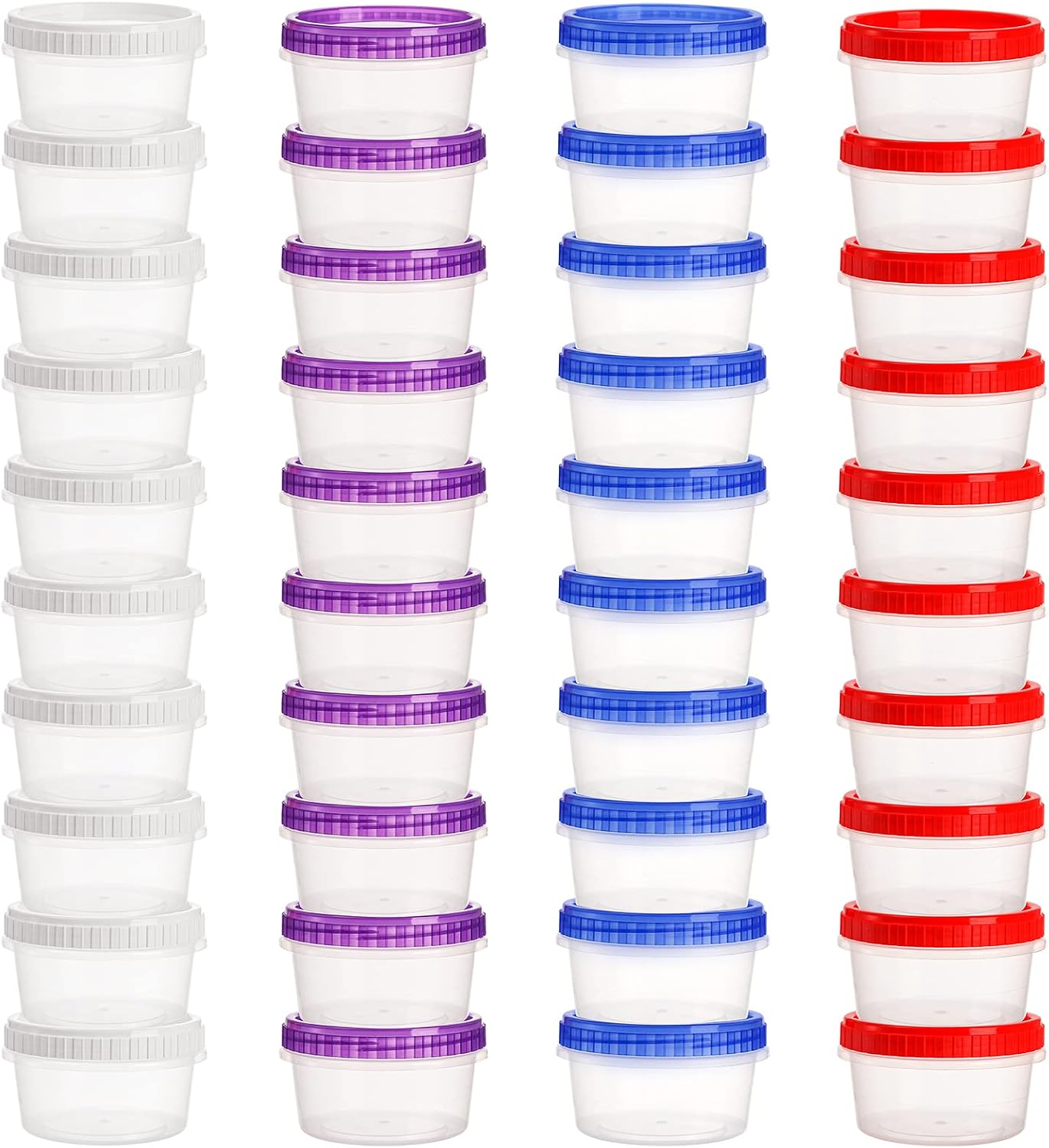 Okllen 40 Pack Small Storage Container Boxes, 10 OZ Food Container Jar with Airtight Screw Lid, Reusable Wide Mouth Slime Cup for Snack, Soup, Fruit, BAP Free, Sturdy Plastic