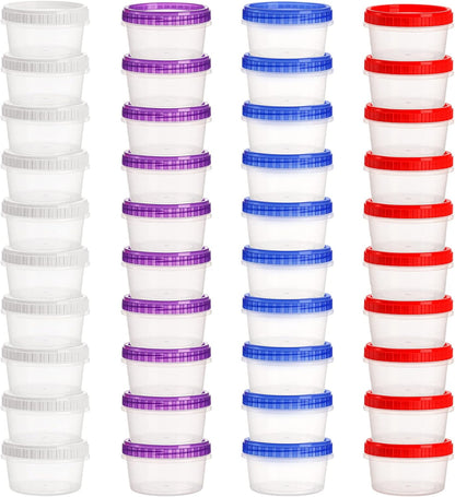 Okllen 40 Pack Small Storage Container Boxes, 10 OZ Food Container Jar with Airtight Screw Lid, Reusable Wide Mouth Slime Cup for Snack, Soup, Fruit, BAP Free, Sturdy Plastic