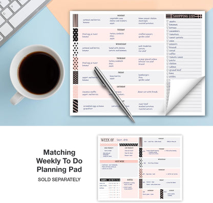 Global Printed Products 8.5" x 11" Horizontal Meal Planning Pad, 60-Sheets, Soft Pink Floral