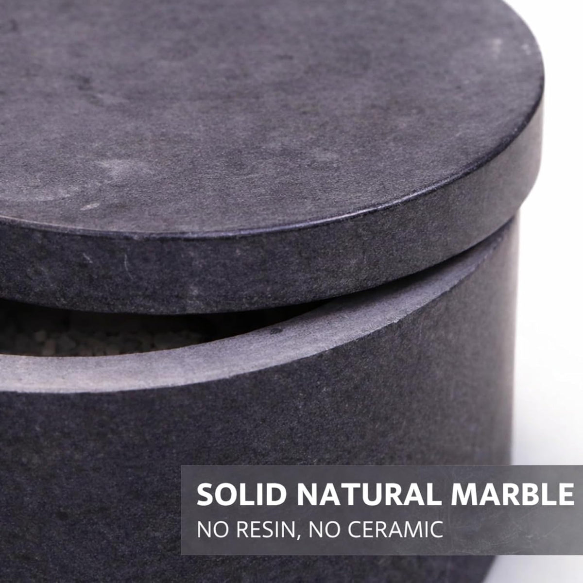 Round Marble Salt Box With Lid, 3.5" x 2"