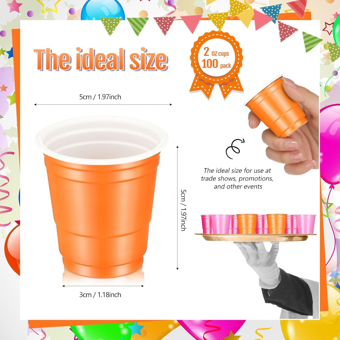 Roshtia 100 Pack 2 oz Plastic Shot Cups, Mini Disposable Shot Glasses 2 oz Wedding Party Cups for Bridal Shower Wedding Party, Beer Taste Serving, Snacks(Black, Gold)