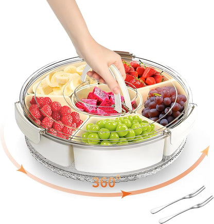 Reusable Snack Containers with Lids Veggie Trays for Fridge, Party Serving Trays with Handles, Snack Box for Kids Toddlers & Adults, Leak-Proof Fruit & Salad Storage Containers