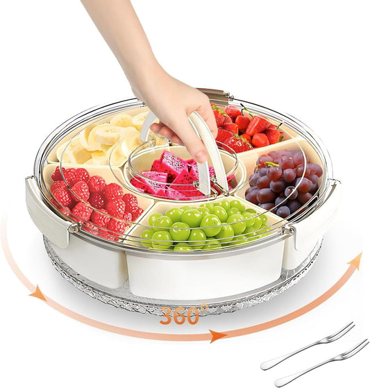 Reusable Snack Containers with Lids Veggie Trays for Fridge, Party Serving Trays with Handles, Snack Box for Kids Toddlers & Adults, Leak-Proof Fruit & Salad Storage Containers