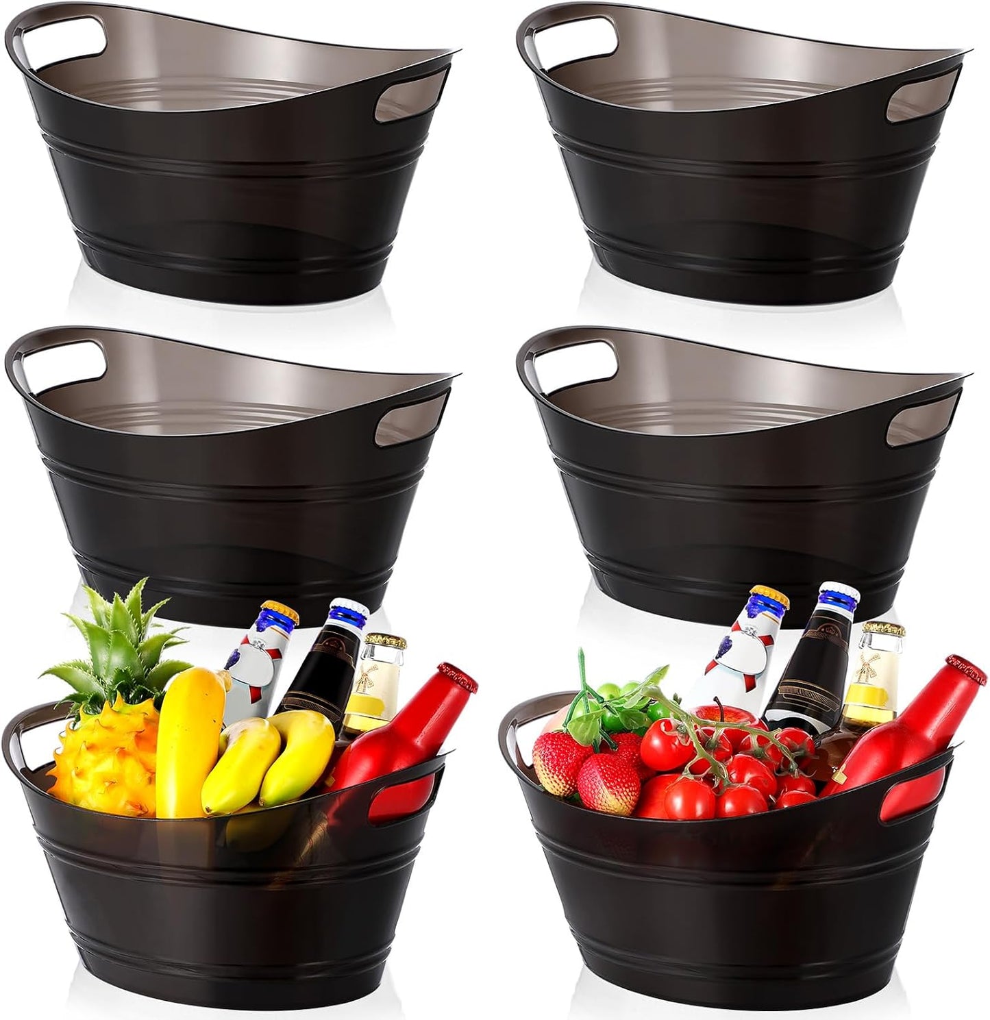 meekoo 6 Pcs Plastic Ice Buckets Bulk with Handles 4.5L Oval Storage Tub Large Capacity Ice Drink Bucket for Party Bar Wine Beer Champagne Beverage Bottle Cooler (4.5 L,Orange)