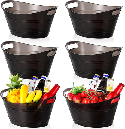 meekoo 6 Pcs Plastic Ice Buckets Bulk with Handles 4.5L Oval Storage Tub Large Capacity Ice Drink Bucket for Party Bar Wine Beer Champagne Beverage Bottle Cooler (4.5 L,Orange)