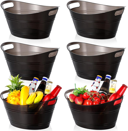 meekoo 6 Pcs Plastic Ice Buckets Bulk with Handles 4.5L Oval Storage Tub Large Capacity Ice Drink Bucket for Party Bar Wine Beer Champagne Beverage Bottle Cooler (4.5 L,Orange)