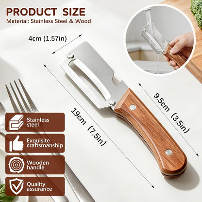 Left & Right Hand Vegetable Peeler Set with Scallion Slicer & Bottle Opener, Thickened Stainless Steel Wide Blade for Smooth Peeling, Wooden Handle Kitchen Peeler for Fruits & Vegetables