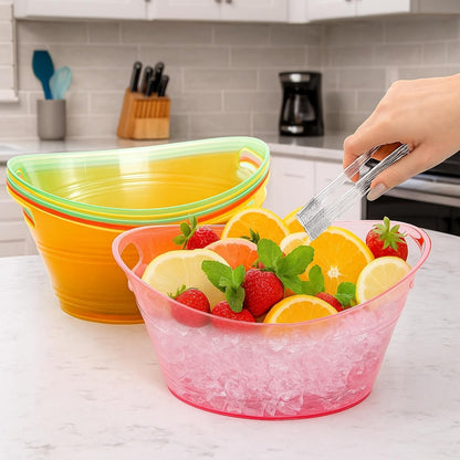 ZAVOOS 6 Pack Plastic Ice Bucket, 4.5 Liter Small Champagne Bucket with Tongs Handle, Colorful Oval Storage Tub Drink Buckets Bulk for Parties, Mimosa Bar, Cocktail Wine Beer Bottle Cooler, Multicolor