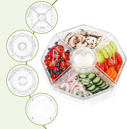 IVYHOME Chilled Condiment Server, Fruit Ice Serving Platter for Parties, Condiment Pots, Taco Bar Serving Set, Chilled Food Containers (Octagonal)